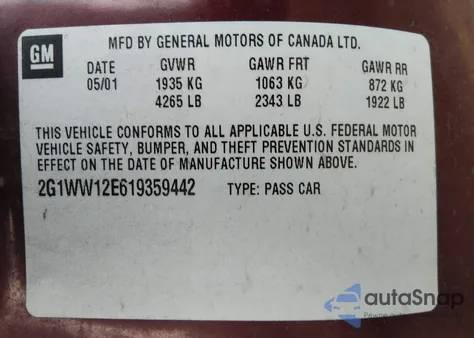 2001 Chevrolet Monte Carlo Ls from USA, damaged, VIN 2G1WW12E619359442